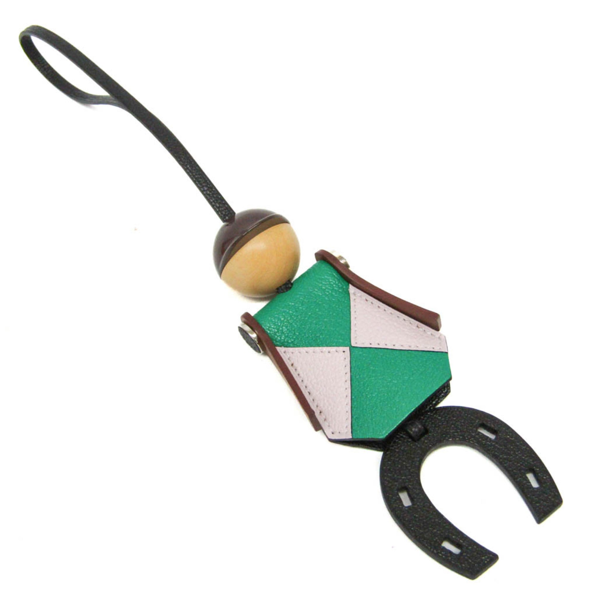 Hermes Barenia Leather,Chevre Myzore Leather Handbag Charm Brown,Green,Light Pink Jockey Charm — Like New