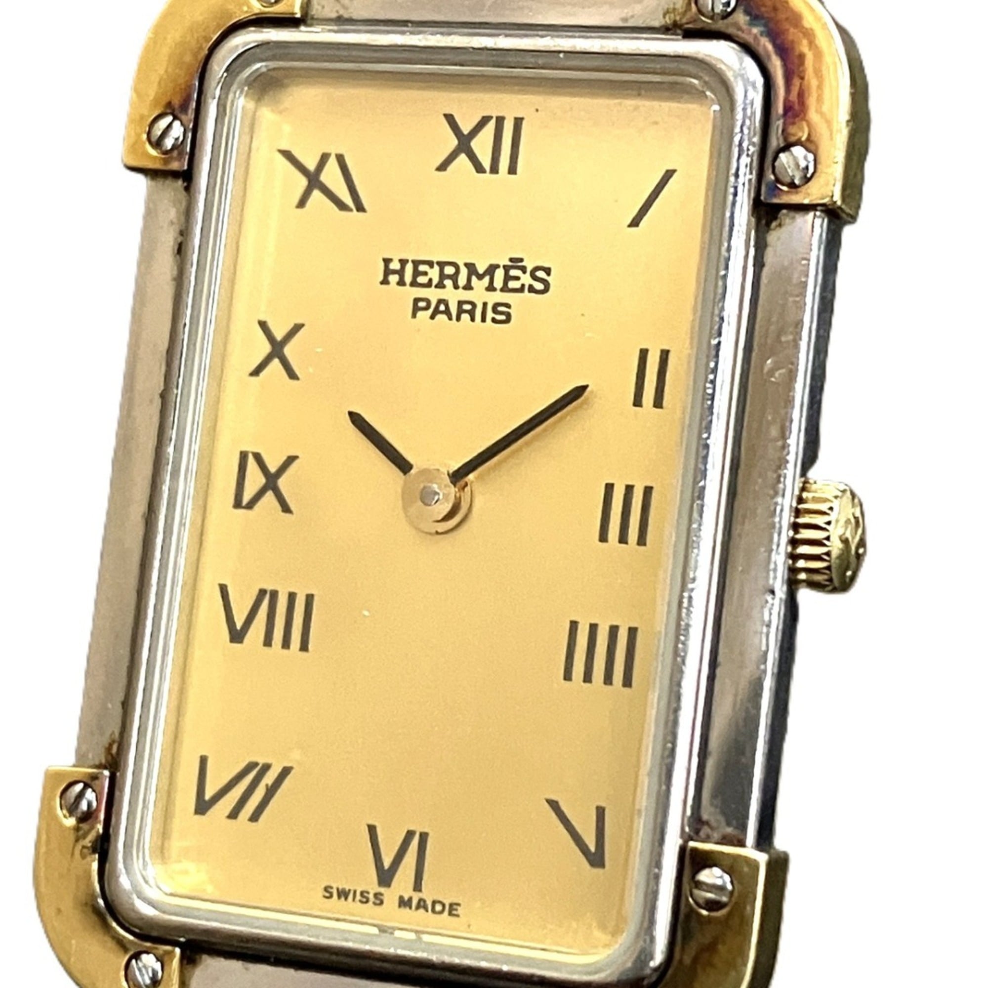 Hermes Croisière watch, total weight 37.7g, stainless steel, quartz movement, gold dial, CR1.240 battery — Good