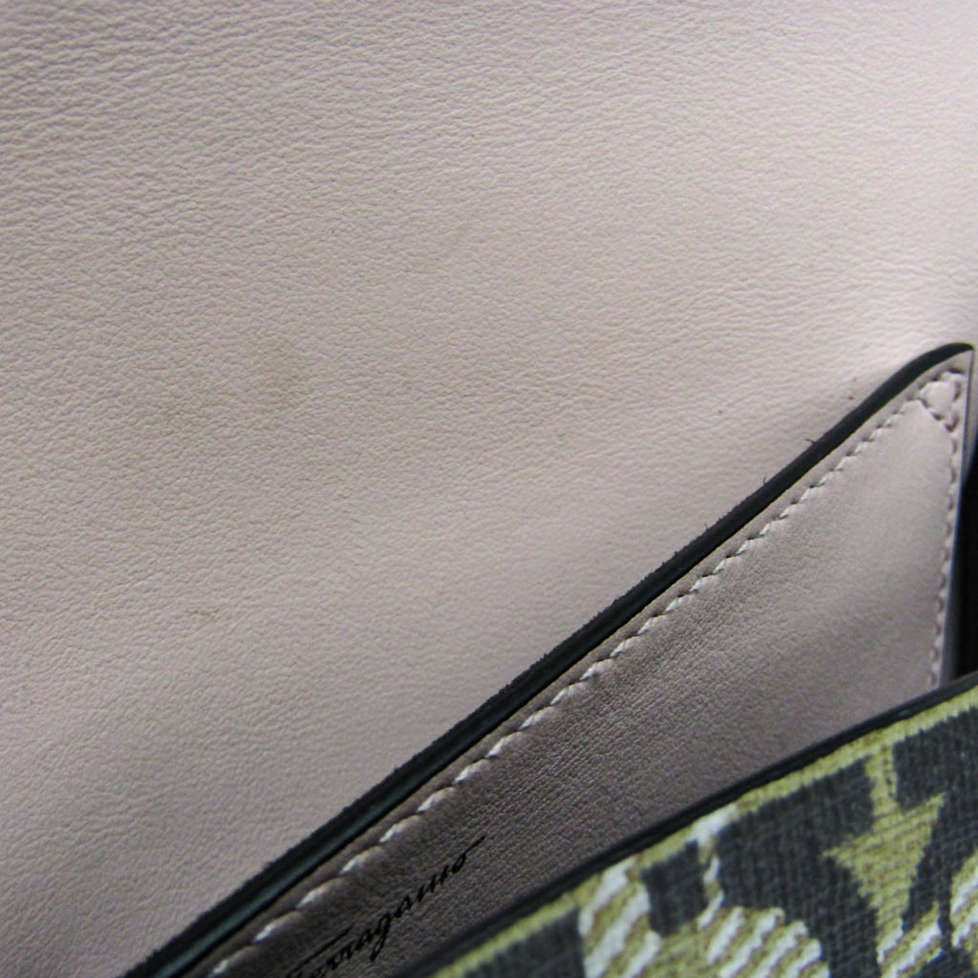 Salvatore Ferragamo Gancini AU-21 H986 Women's Leather,PVC Shoulder Bag Beige — Like New