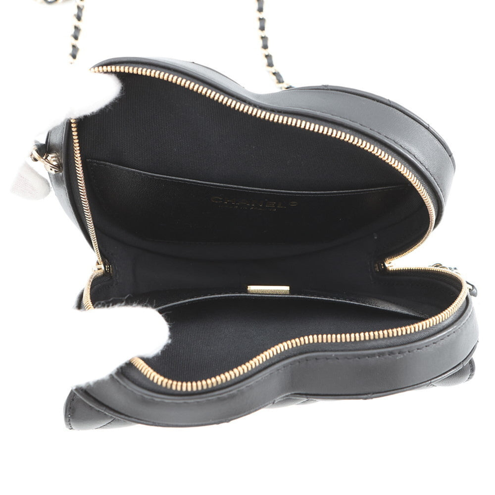Chanel Chain Shoulder Bag Matelassé Coco Mark Heart Lambskin AS5764 CHANEL Black Handbag Women's — Like New