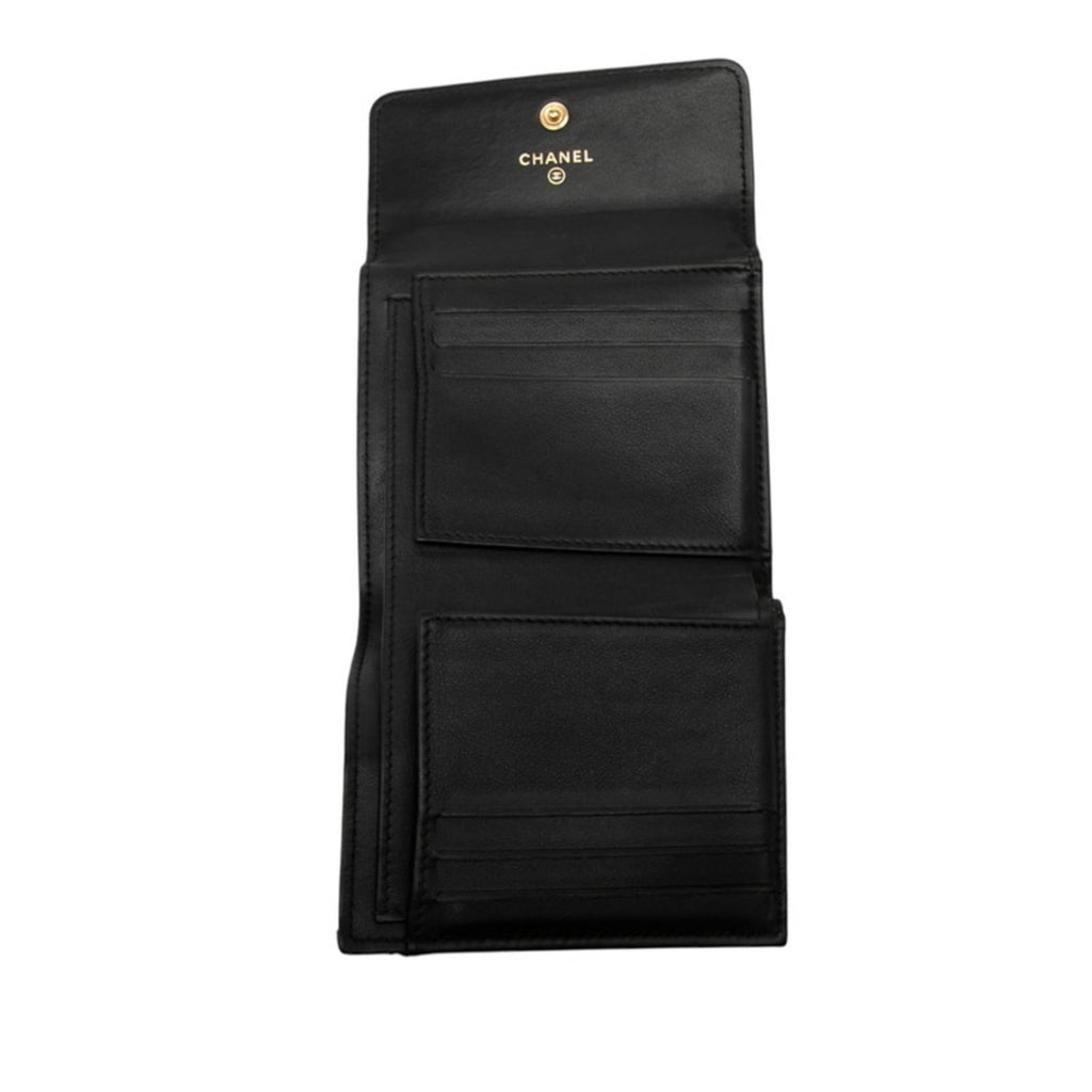 CHANEL Boy Chanel Bifold Wallet Black Lambskin Women's