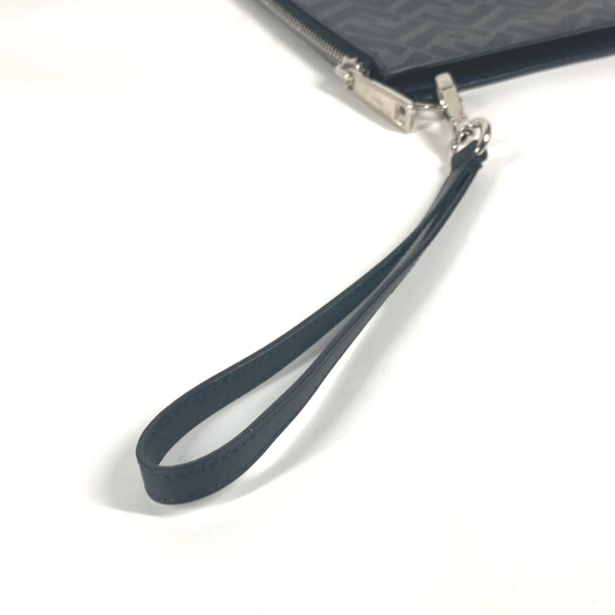 FENDI 7N0110 Flat Diagonal Zucca Second Bag Pouch Clutch Leather Men's Black x Yellow Gray E-240828-5 — Like New