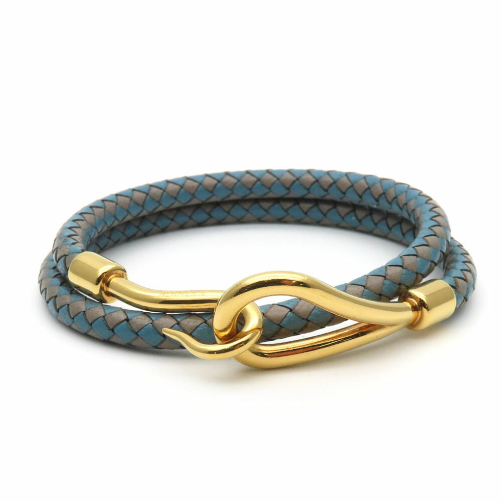 Hermes Bracelet Jumbo Metal Leather Blue Grey Double Strand Women Men HERMES