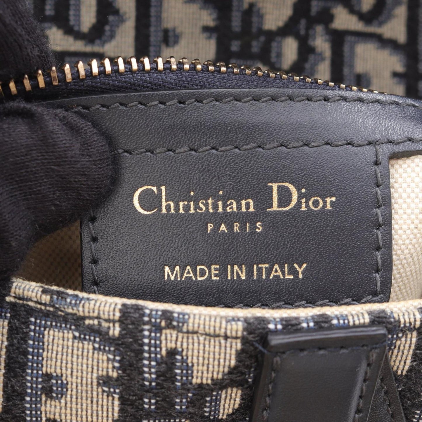 Christian Dior Dior Saddlebag, Oblique Jacquard Handbag, Canvas and Leather, Women's, Ivory Navy