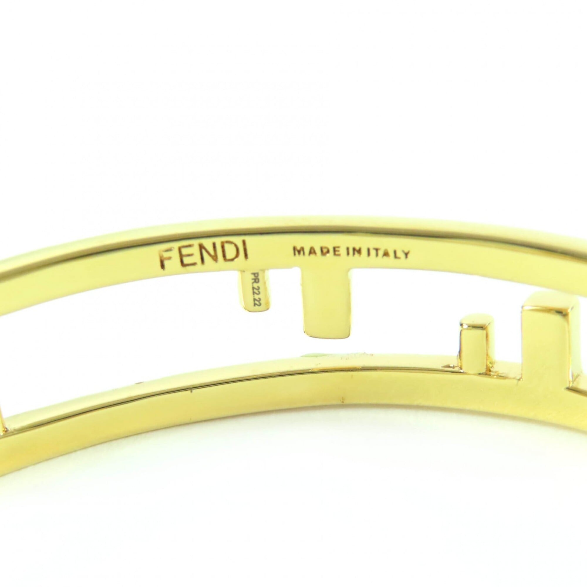 FENDI First FF motif rhinestone bangle bracelet, size M, gold, with box, made in Italy, women's — Like New