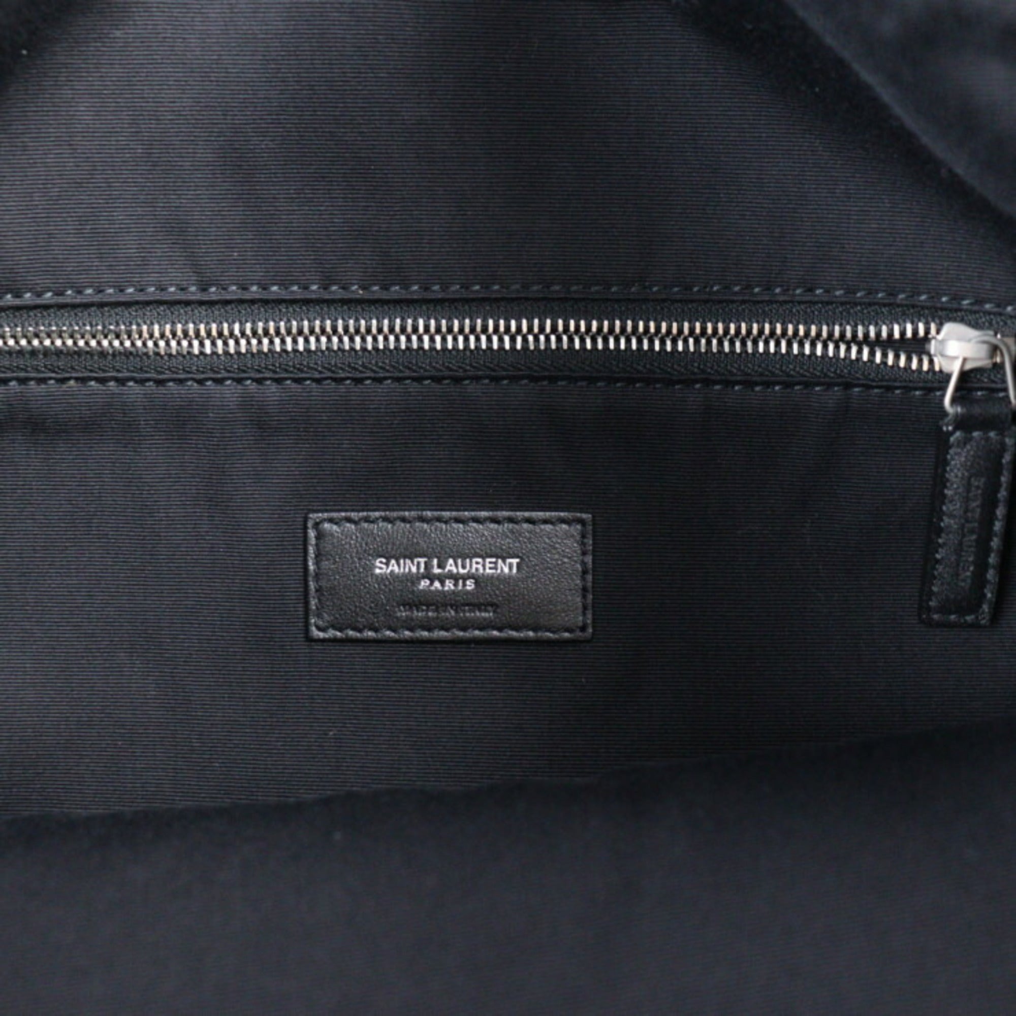 Yves Saint Laurent SAINT LAURENT PARIS Saint-Laurent Paris Backpack Daypack 553919 HPQ4E 1070 Canvas Lambskin Black Drawstring Palm Tree Pattern — Like New