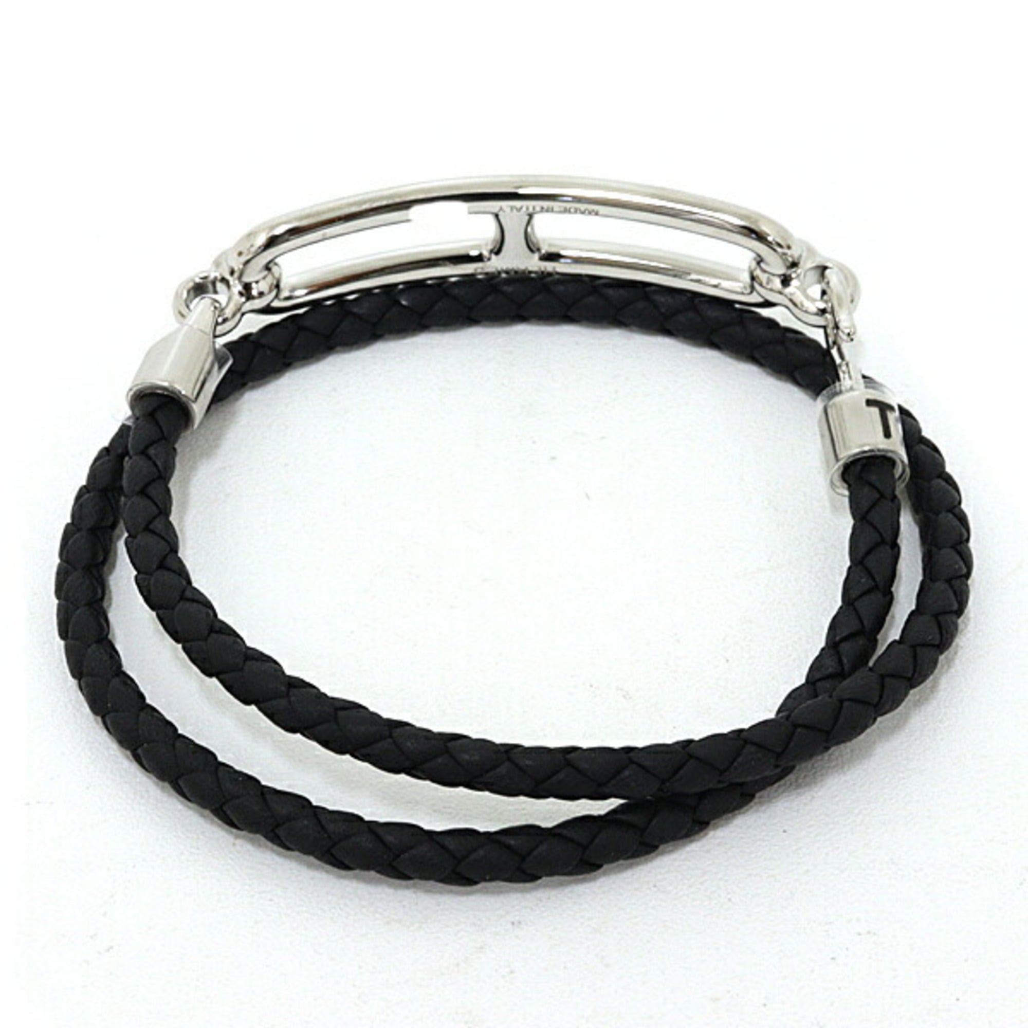 Hermes leather bracelet "Luri" Double Tour, Veau Swift leather, black and silver — Like New