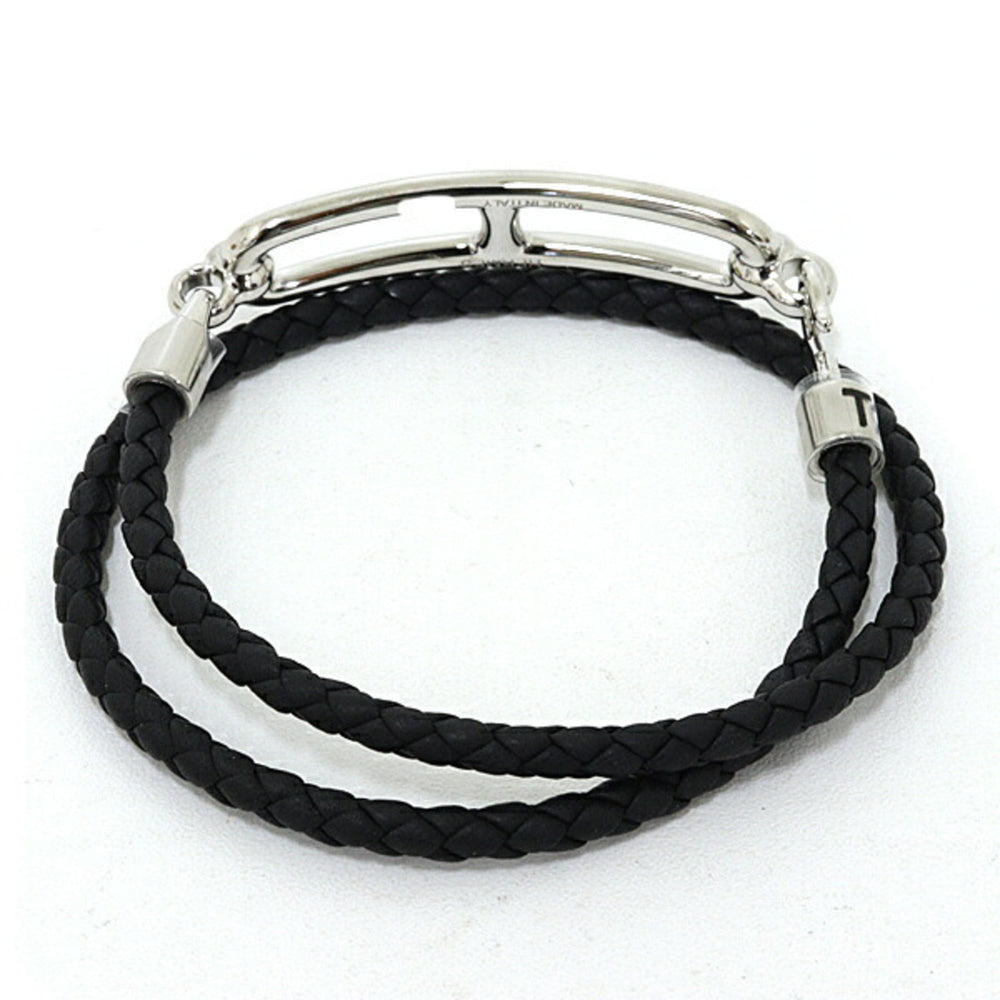 Hermes leather bracelet "Luri" Double Tour, Veau Swift leather, black and silver — Like New