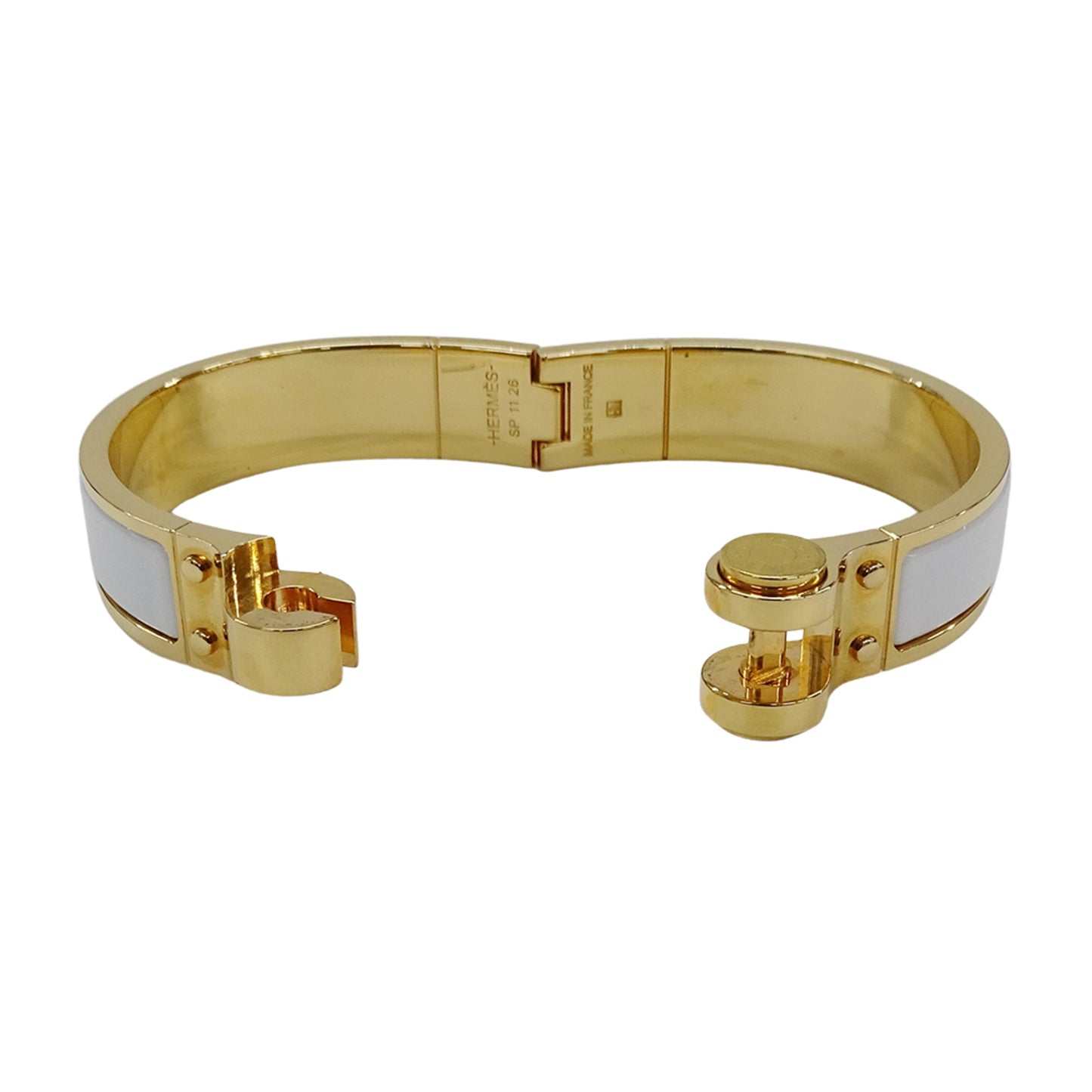 Hermes Hermès Charnière PM Bangle, Women's, GP Enamel, Gold, White