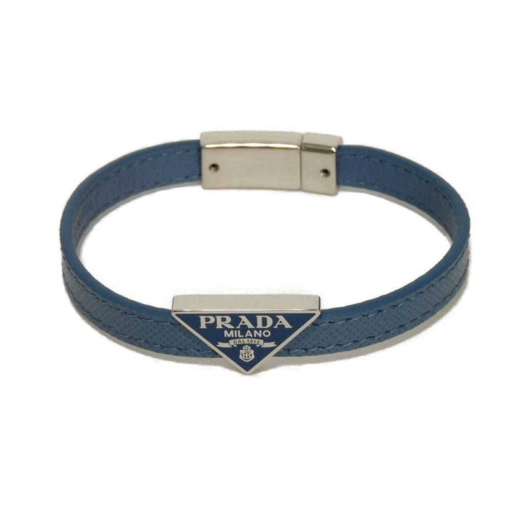 Prada Saffiano Bracelet, Size M, Enamel Blue, Silver Triangle Logo, Avio 2IB289 053 F0154, Men's/Women's — Like New