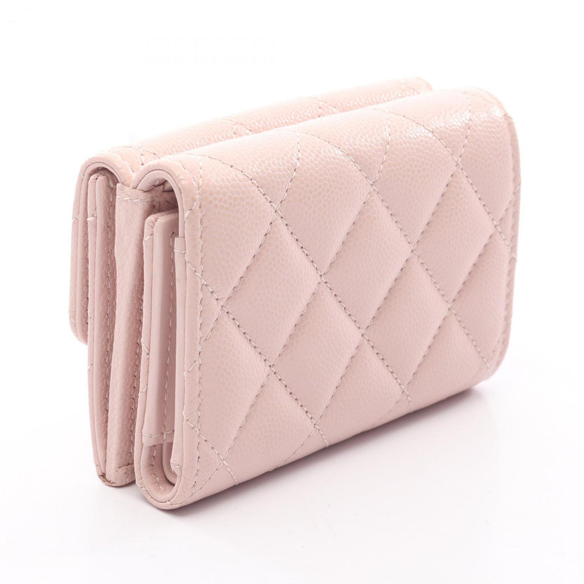 CHANEL Matelasse Tri-fold Wallet in Grained Calfskin Caviar, Women's, Pink