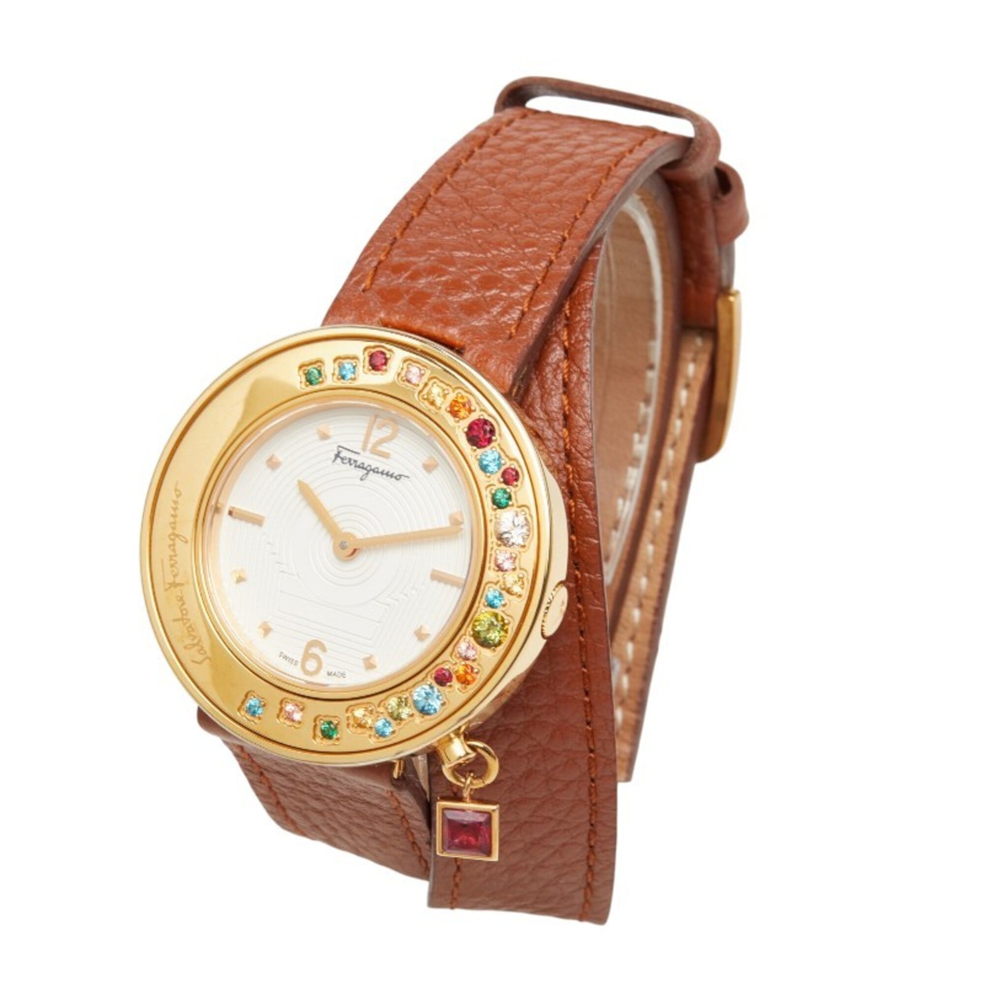 Salvatore Ferragamo Gancini Sparkling Watch F64SBQ50001 Quartz White Dial Stainless Steel Topaz Ladies — Good