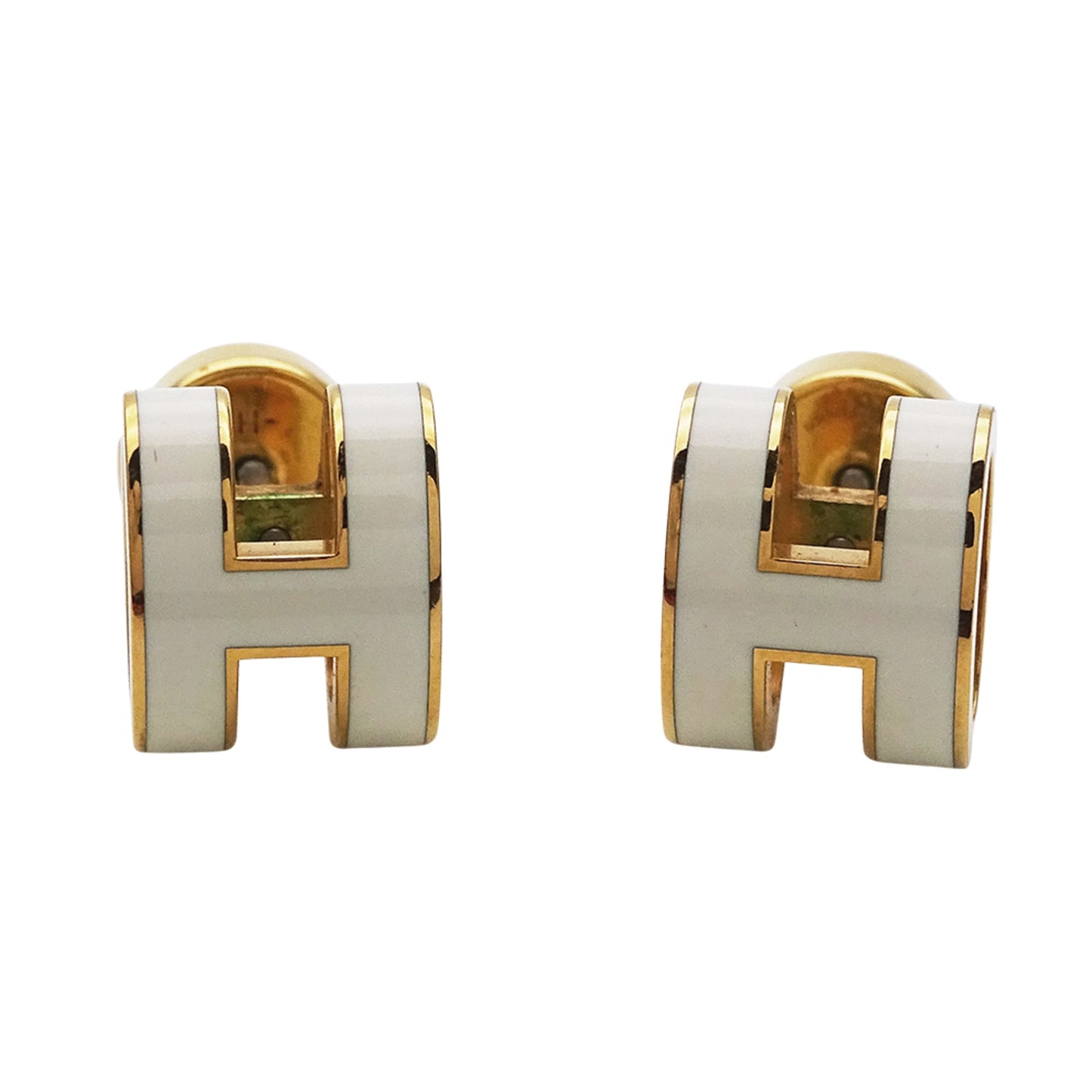 Hermes Hermès earrings for women, branded pop ash, gold and white