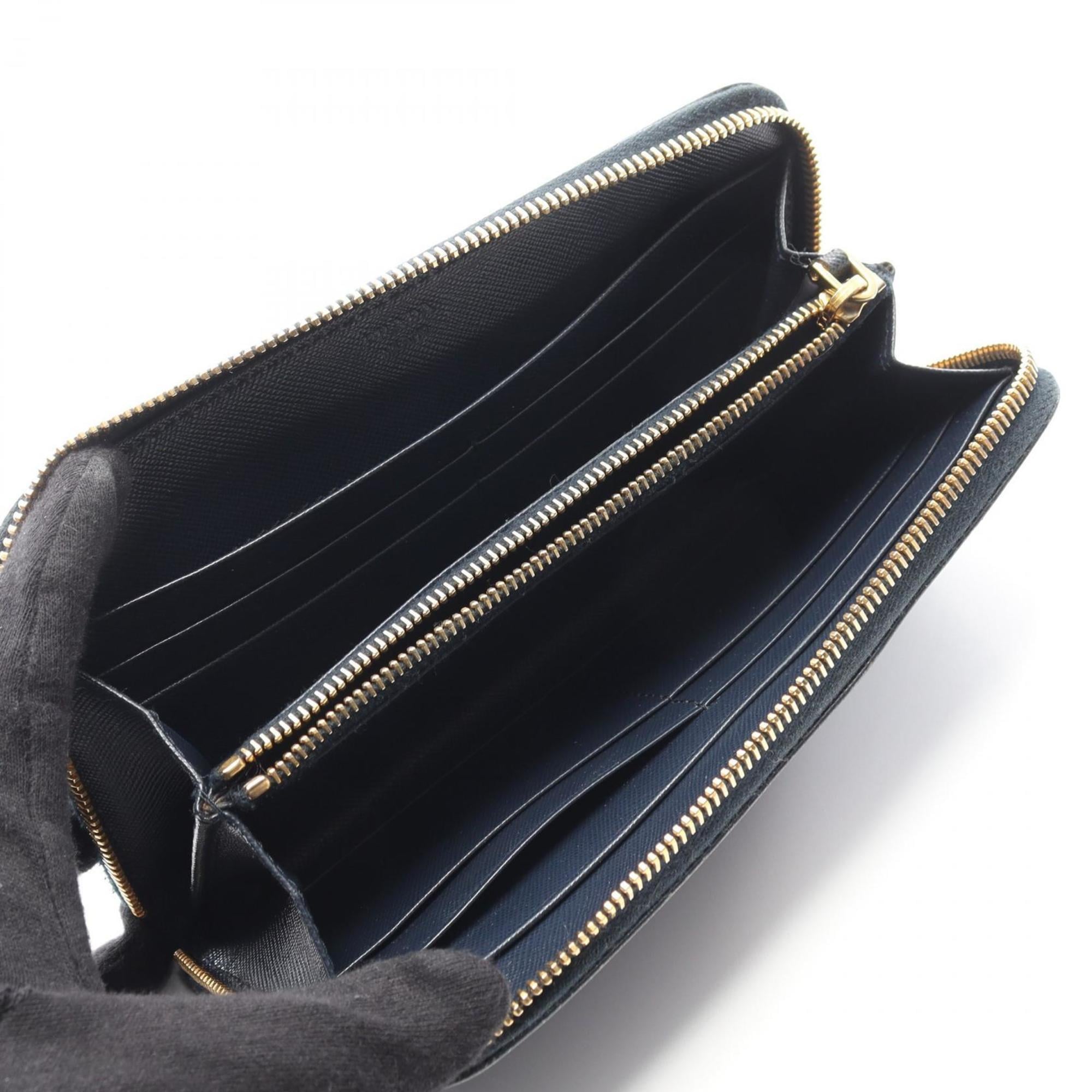 Prada SAFFIANO METAL Round Long Wallet in Saffiano Leather, Navy Blue, Women's, 1M0506