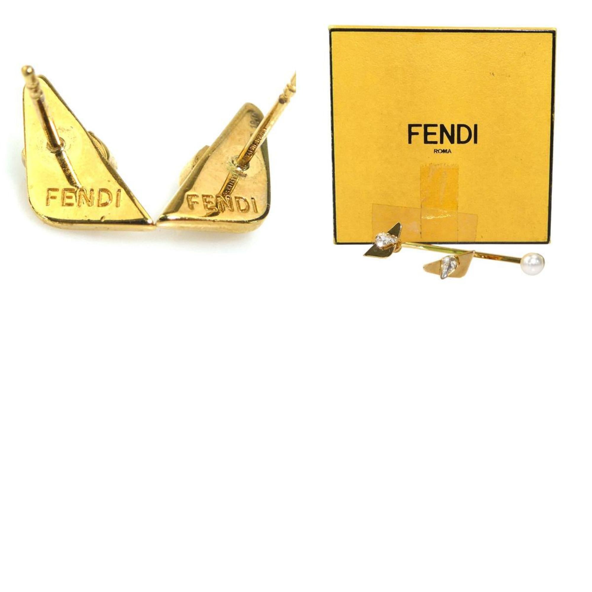Fendi FENDI Earrings, Metal, Faux Pearl, Stone, Gold, Women's, H31438a