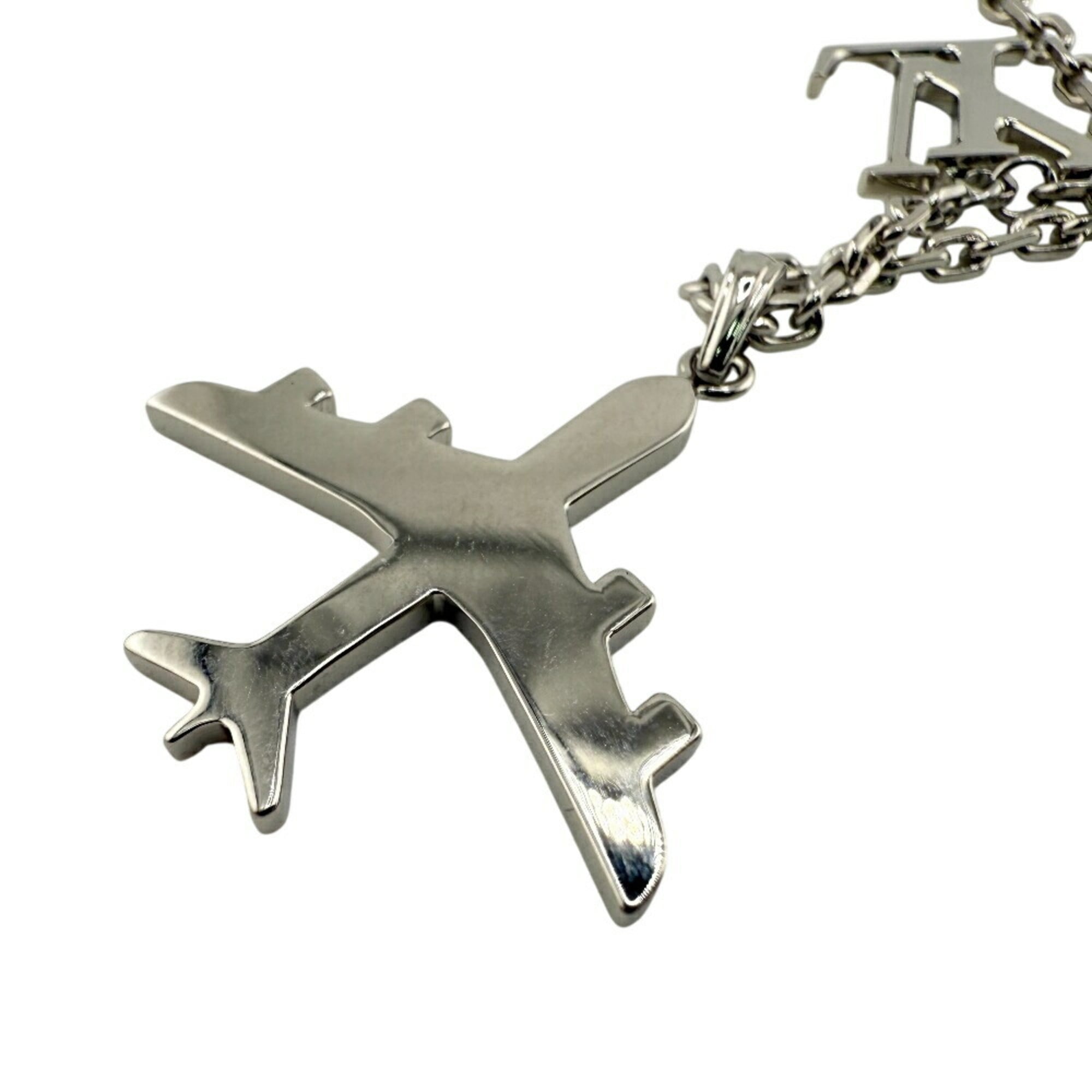 LOUIS VUITTON MP3157 LV Plane Pendant Necklace with Airplane Motif, Silver, Chain, Men's