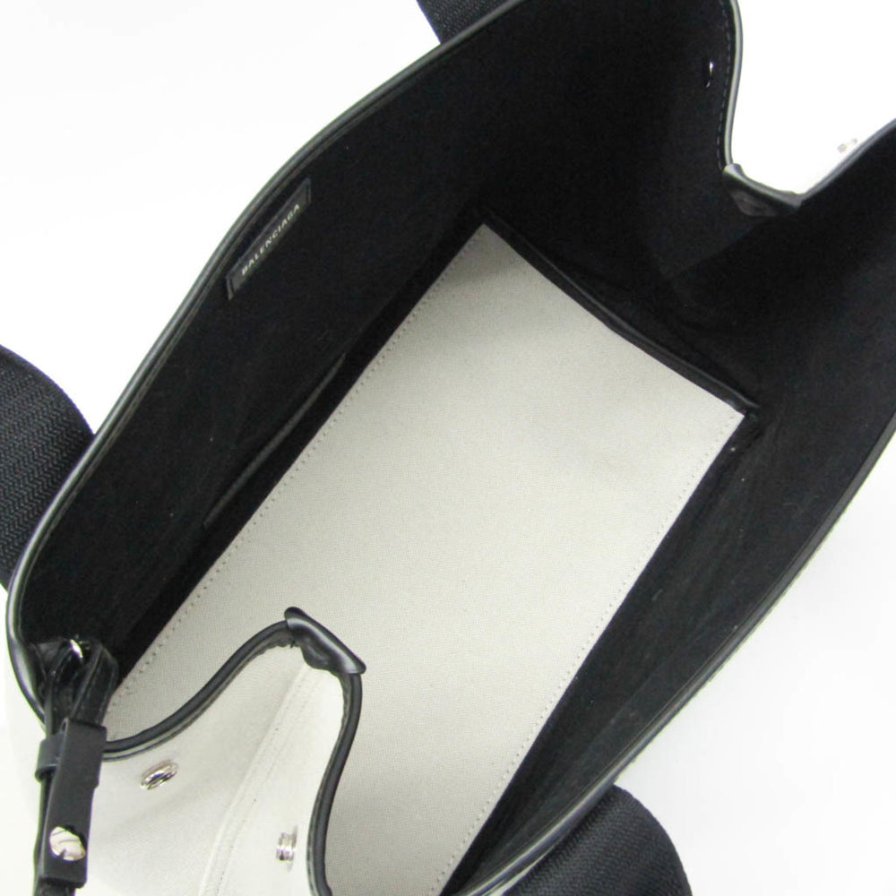 Balenciaga Navy Cabas S 339933 Women's Canvas,Leather Handbag Black,Off-white — Like New