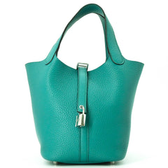 HERMES Picotin Lock PM handbag, Taurillon Clemence leather, Malachite Green — Like New
