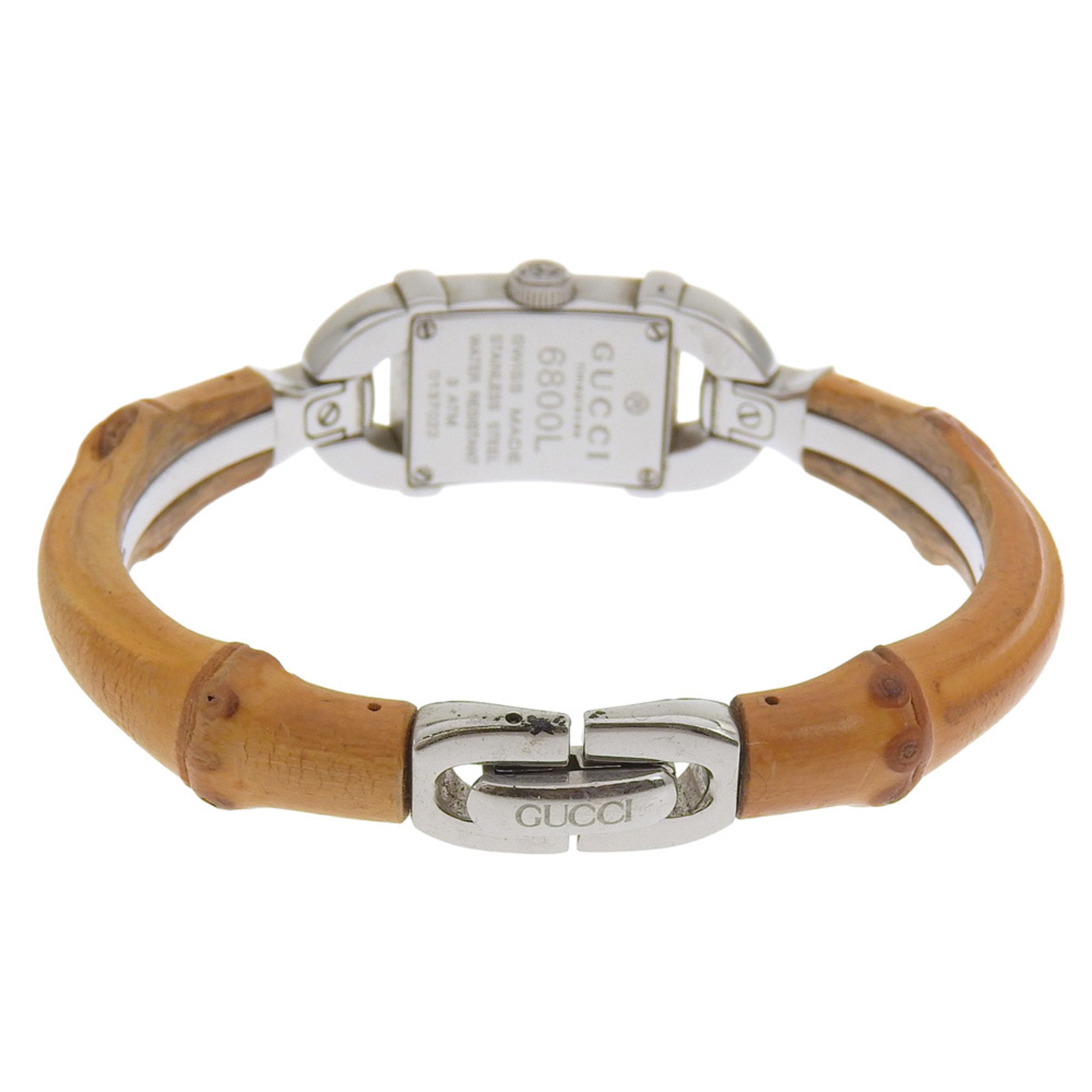 Gucci 6800L Stainless Steel and Bamboo Quartz Watch with Analog Display White Dial for Women — Good