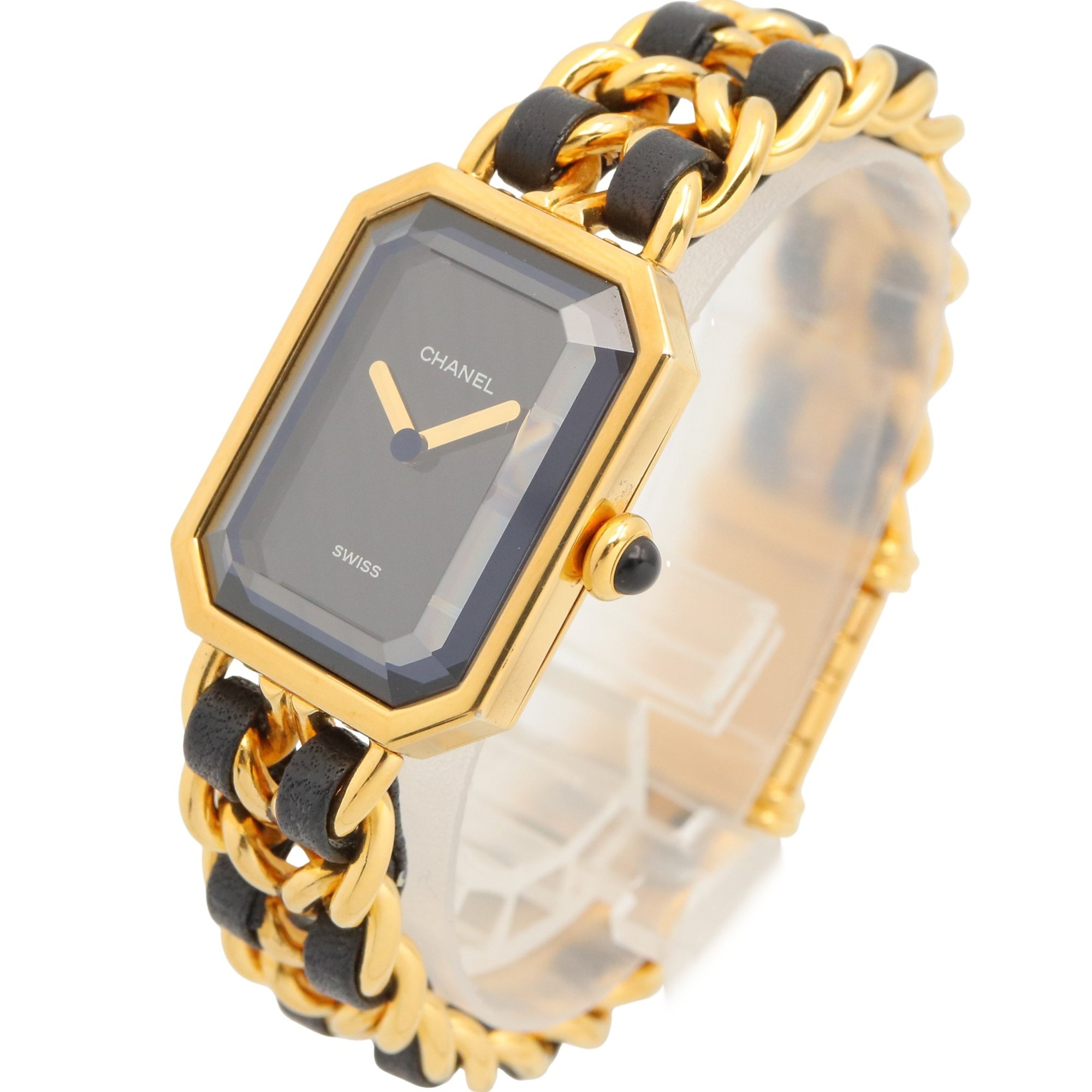 Chanel CHANEL Première M Watch, Gold Plated Leather, Women's, Black, H0001 — Very Good