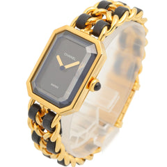 Chanel CHANEL Première M Watch, Gold Plated Leather, Women's, Black, H0001 — Very Good
