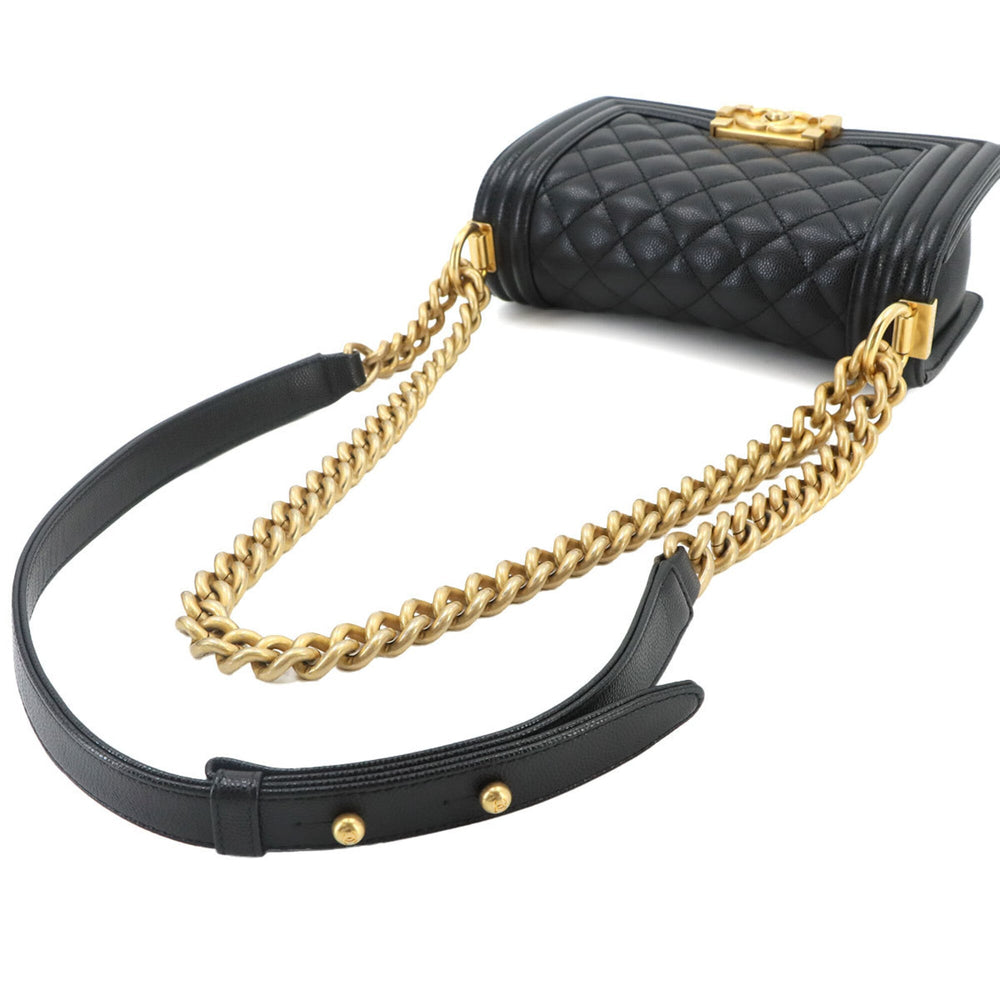 Chanel Boy Small Chain Shoulder Handbag, Caviar Leather, Black, A67085, Gold Hardware — Like New