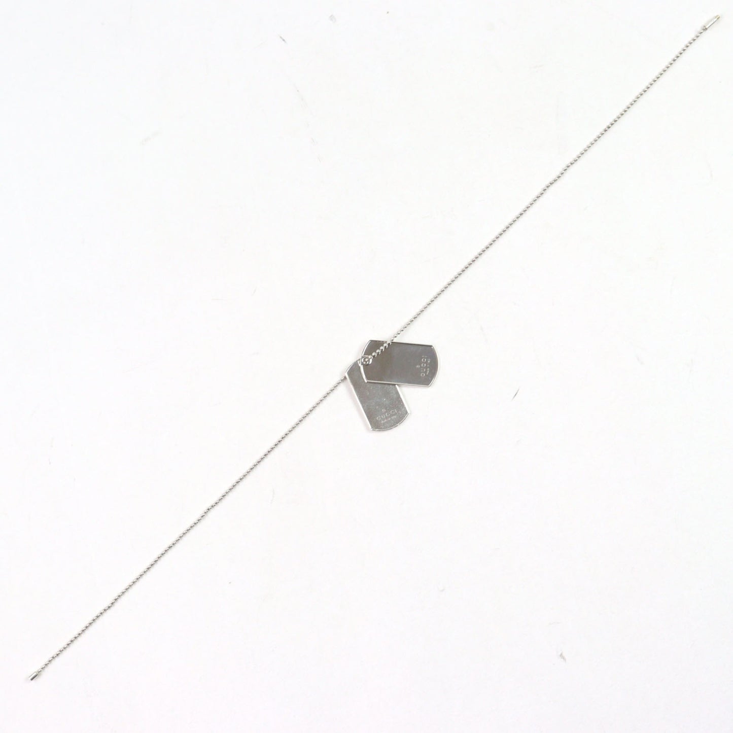 GUCCI 925 Silver Double Dog Tag Ball Chain Necklace with Engraved Logo, Made in Italy, Weight 50.79g, Recommended for Men