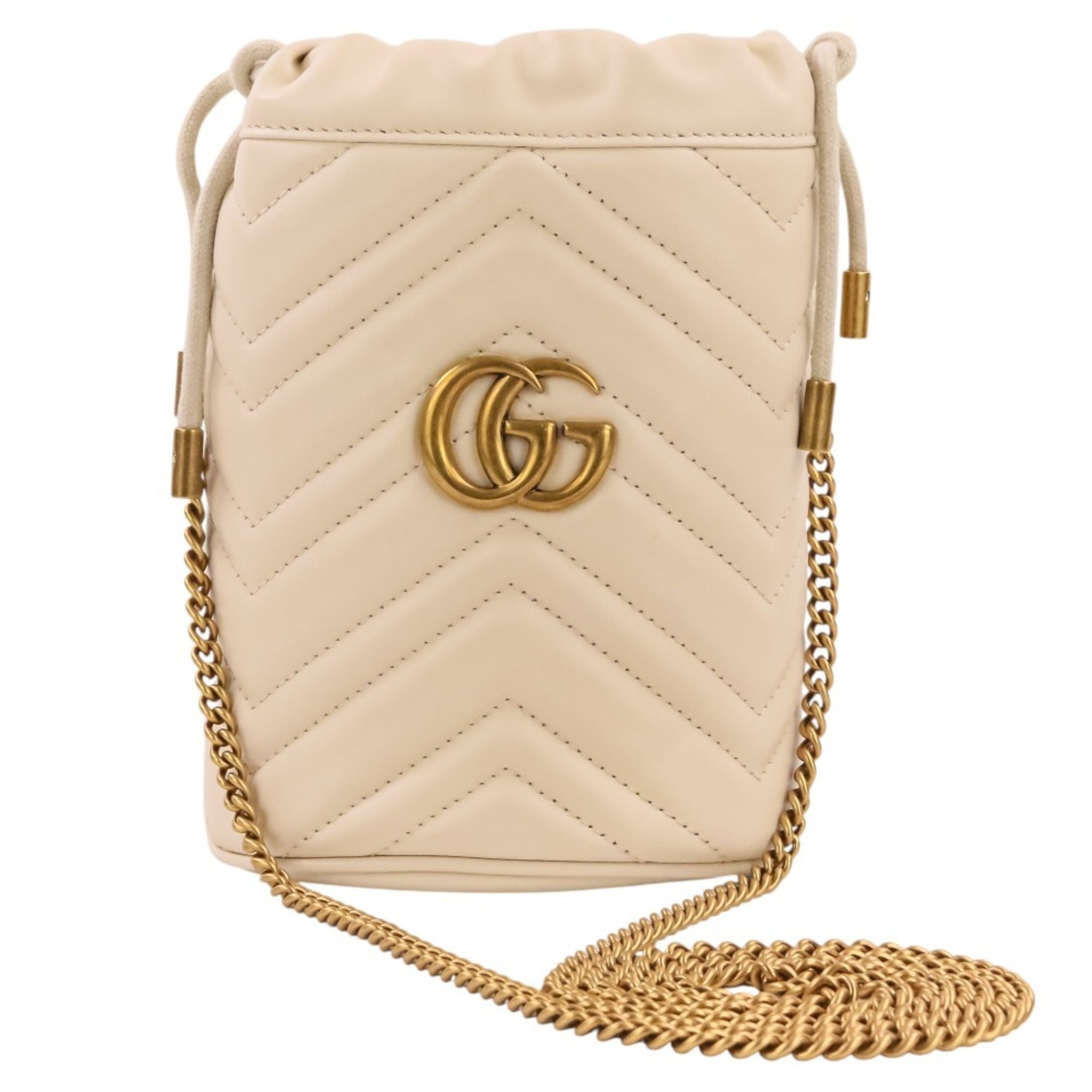 GUCCI GG Marmont Leather Mini Bucket Chain Shoulder Bag 575163 Ivory Women's — Like New