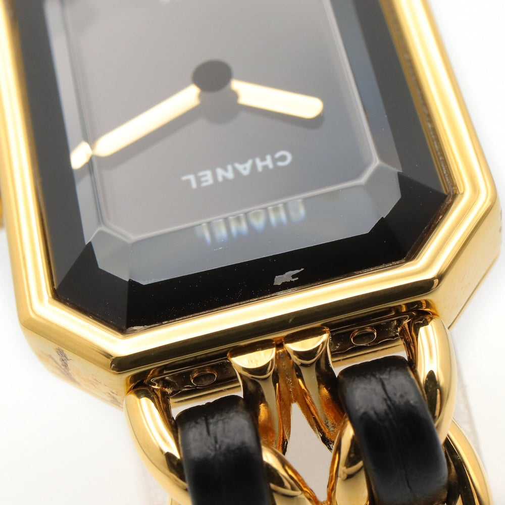 Chanel CHANEL Première S Watch, Gold Plated (GP), Leather Strap, Women's, Black, H0001 — Very Good