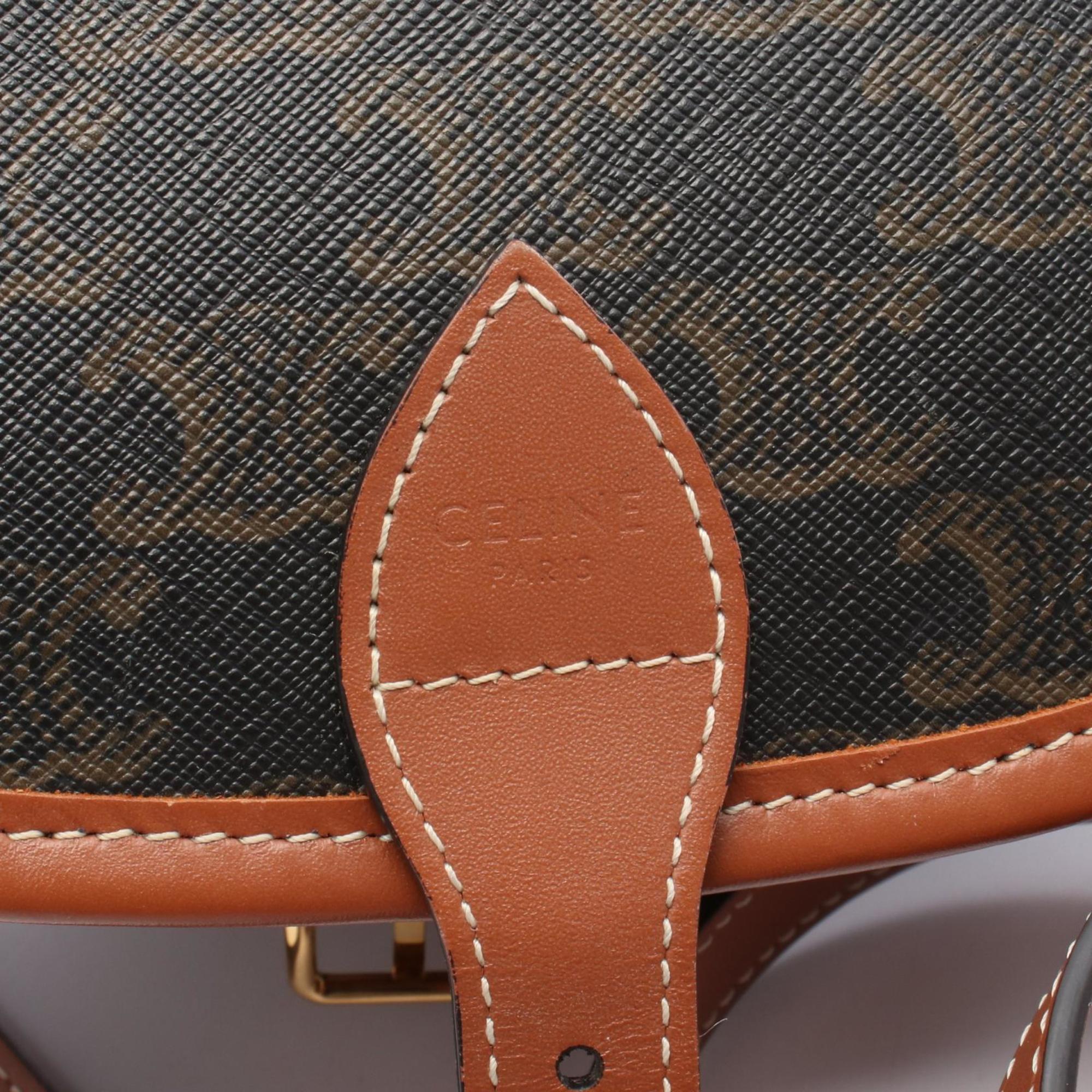 Celine Folco Medium Triomphe Shoulder Bag in Coated Canvas and Leather, Brown, 191502