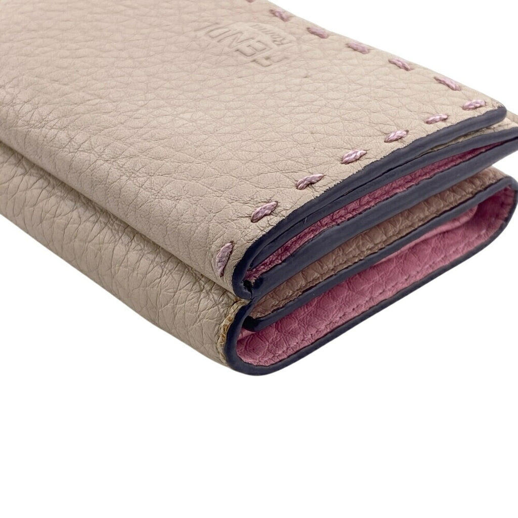 FENDI Selleria Compact Wallet, Tri-fold Beige, Women's