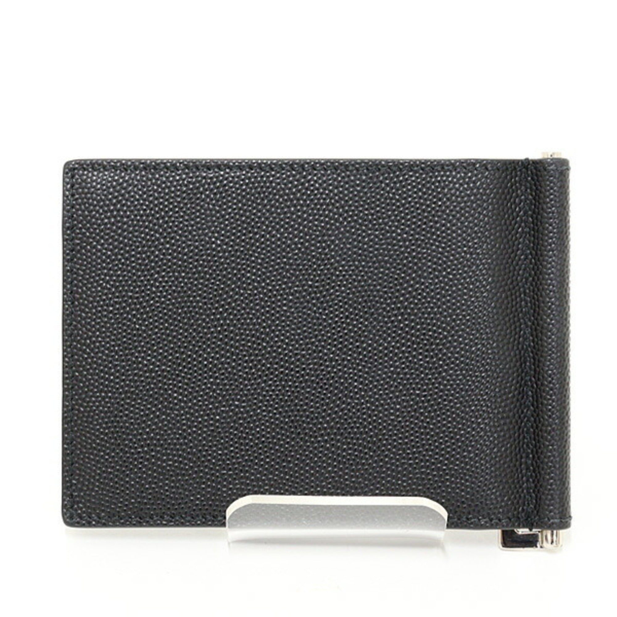 Saint Laurent Paris Bill Clip Wallet in Grained Leather, Black, Bifold, 378005