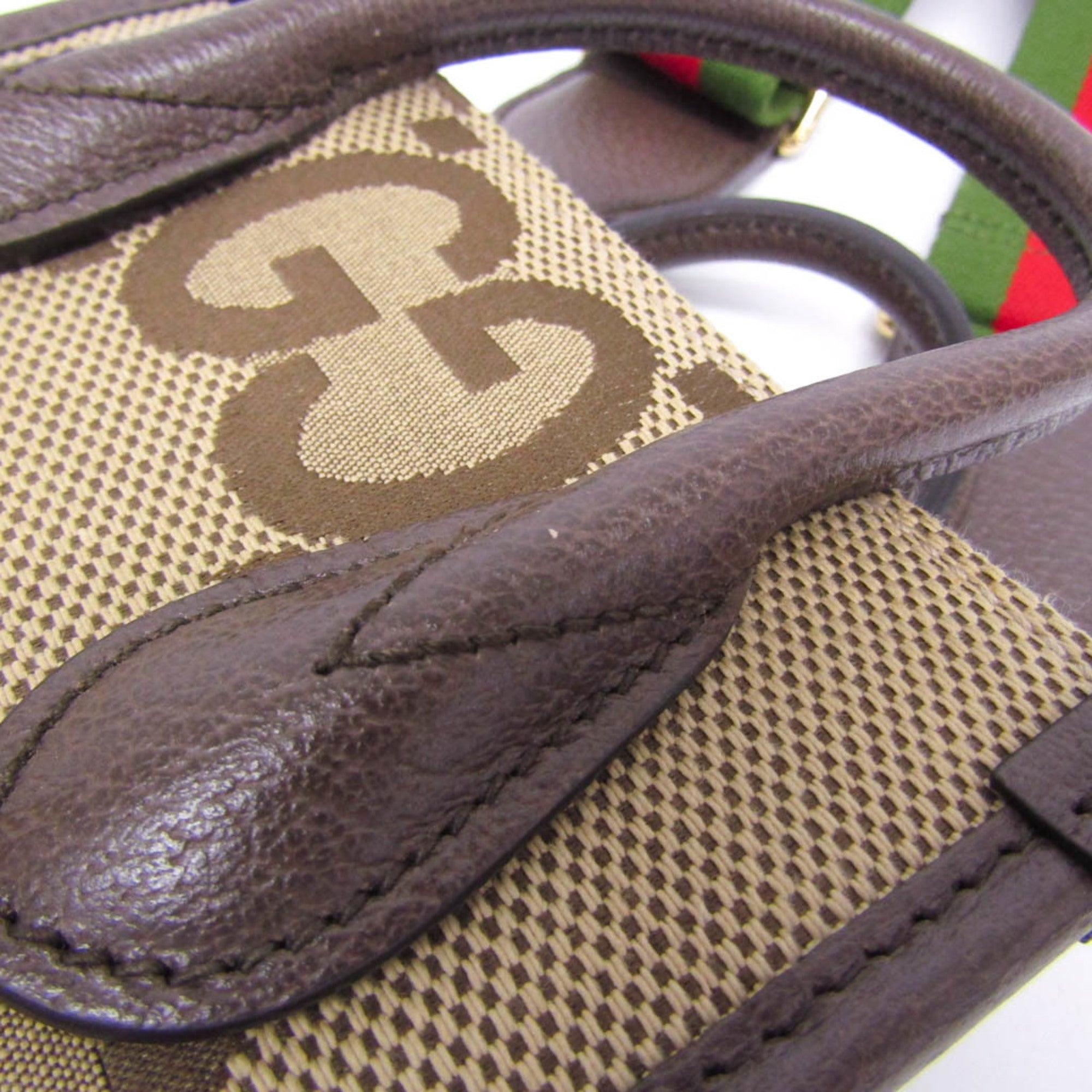 Gucci Jumbo GG Mini 699406 Women's Canvas,Leather Handbag,Shoulder Bag Beige,Dark Brown — Like New