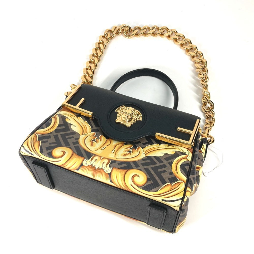 FENDI Versace collaboration VERSACE La Medusa satchel bag Zucca FENDACE Fenderche shoulder handbag leather ladies brown — New - Store Return