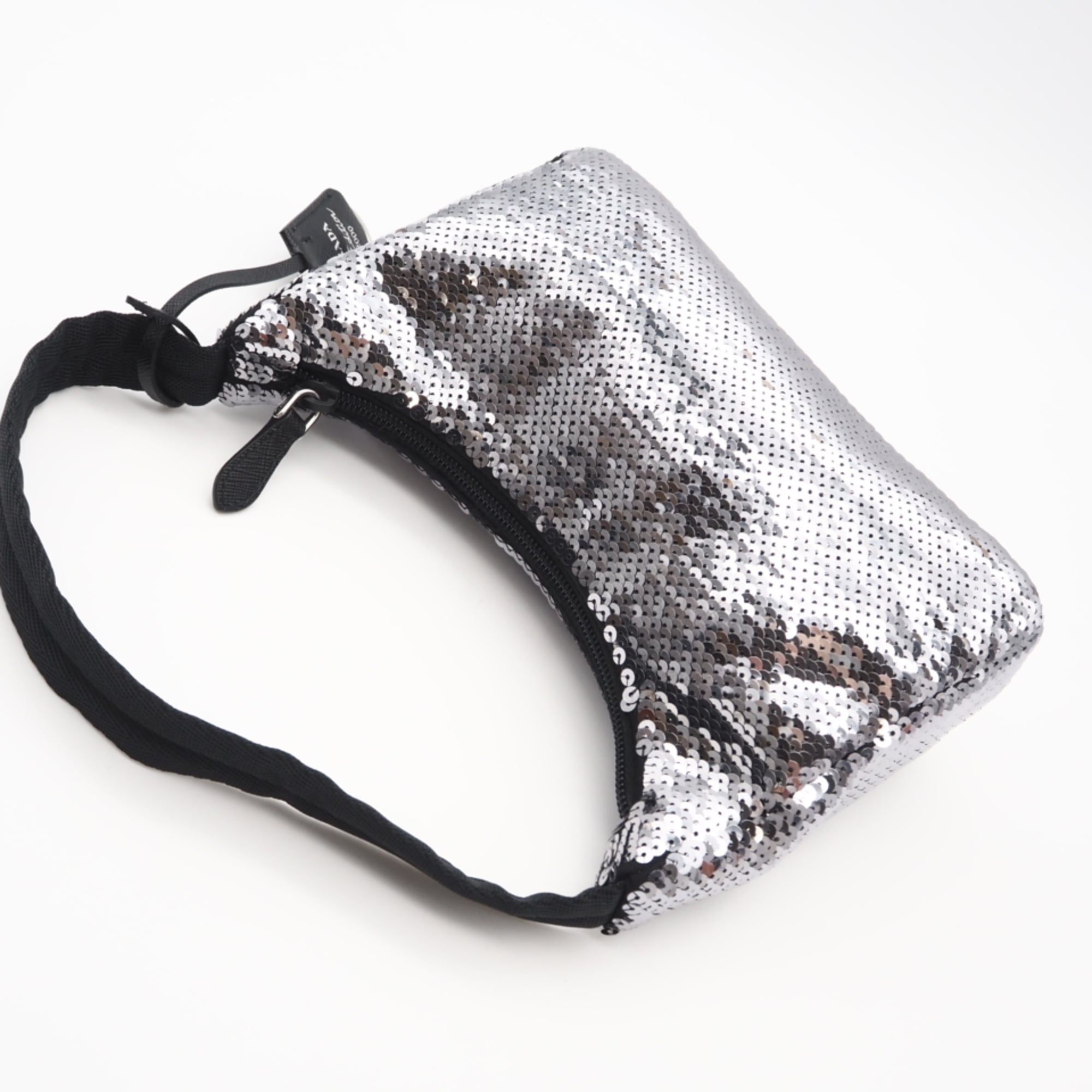 PRADA Nylon Re-Edition Sequin Hobo Handbag WS22477 Silver Black Women's — New - Store Return