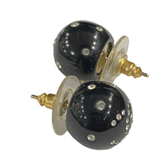 08A CHANEL Coco Mark Rhinestone Ball Stud Earrings, Black, Women's — Like New