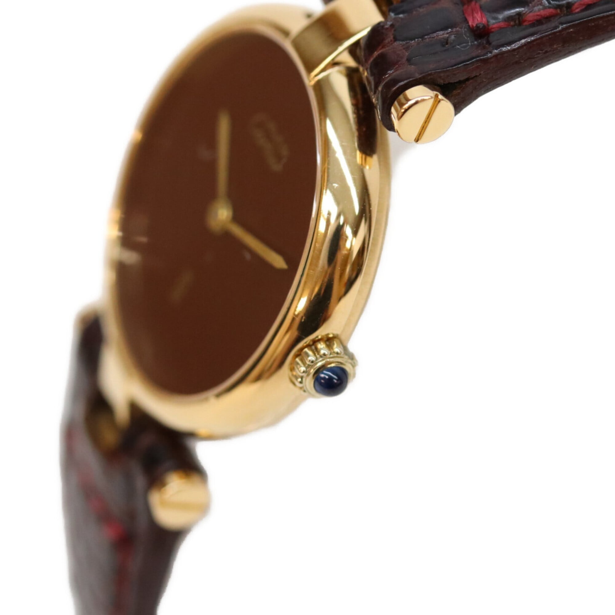 Cartier 925 Garnet Dial Bordeaux Must Vendome SM Vermeil Quartz Watch Gold Red Ladies — Good