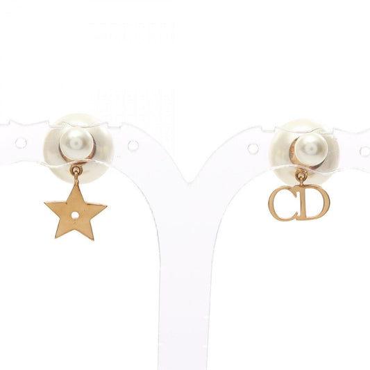 Christian Dior Dior Tribal CD Logo Earrings, Gold Plated with Faux Pearls, Women's, and White