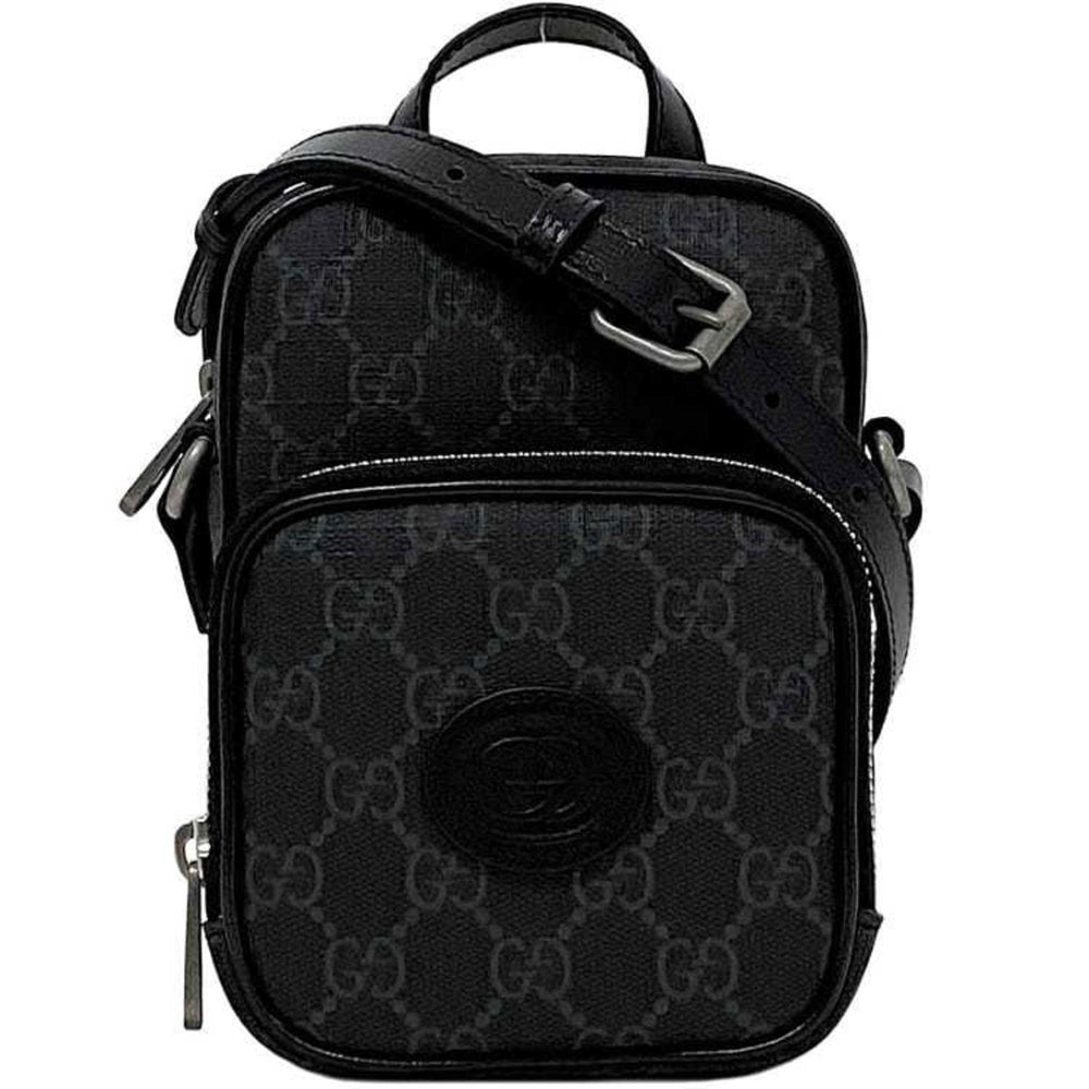 Gucci Shoulder Bag f-21810 Black Interlocking 672952 92TCN 1000U PVC Leather 0416 GUCCI Pochette Crossbody GG Supreme Unisex Women Men — Like New