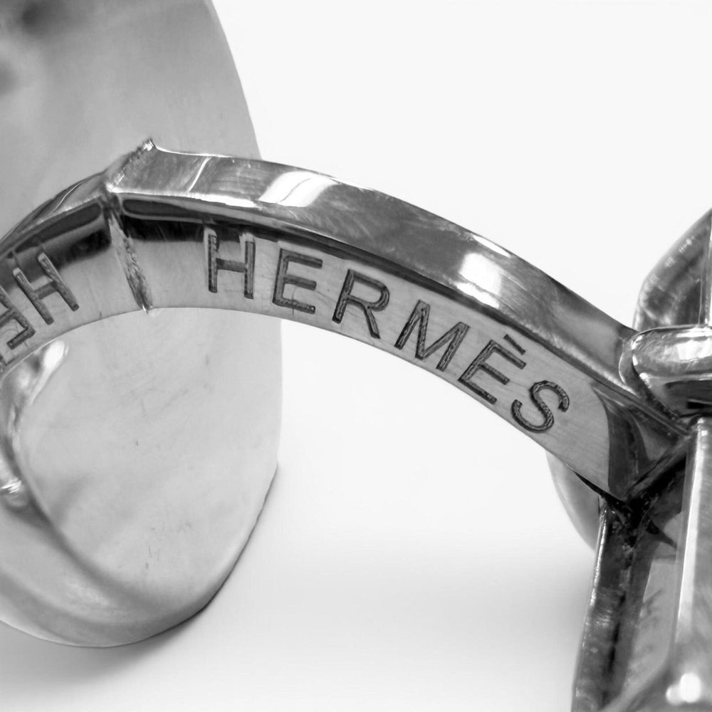 HERMES AG925 Sellier motif Clou de Selle cufflinks, silver, made in France, total weight 13.23g, men's, with box — Like New