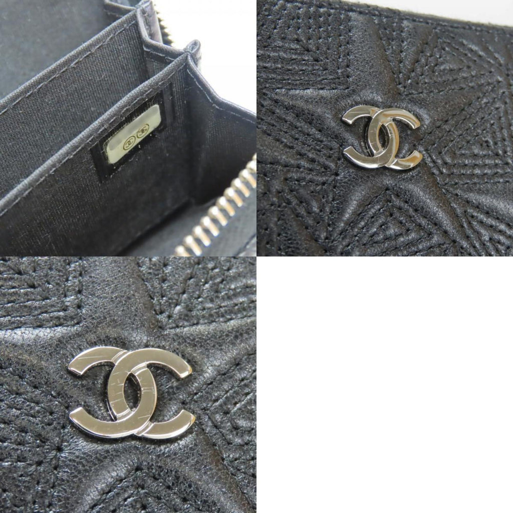CHANEL Wallet/Coin Case, Star Embossed Coco Mark, Metallic Lambskin, Black, Round Zip, Women's
