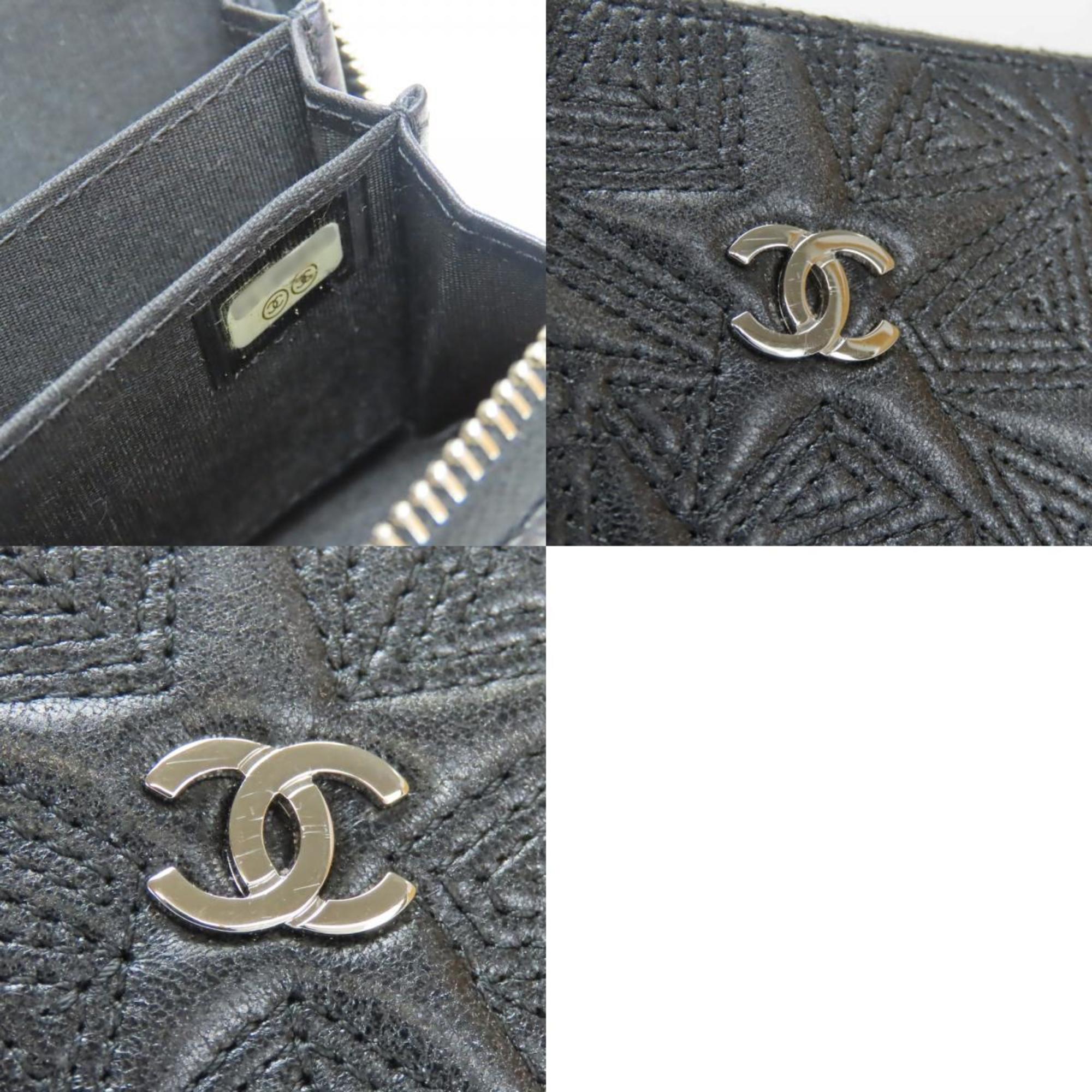 CHANEL Wallet/Coin Case, Star Embossed Coco Mark, Metallic Lambskin, Black, Round Zip, Women's