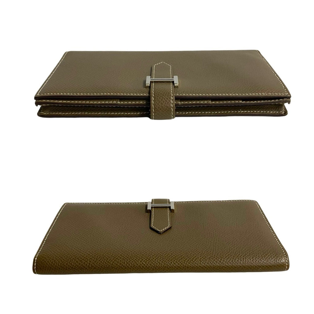 HERMES Bearn Soufflet Epsom Leather Bifold Wallet with Bill Compartment, Etoupe Leather, 20299