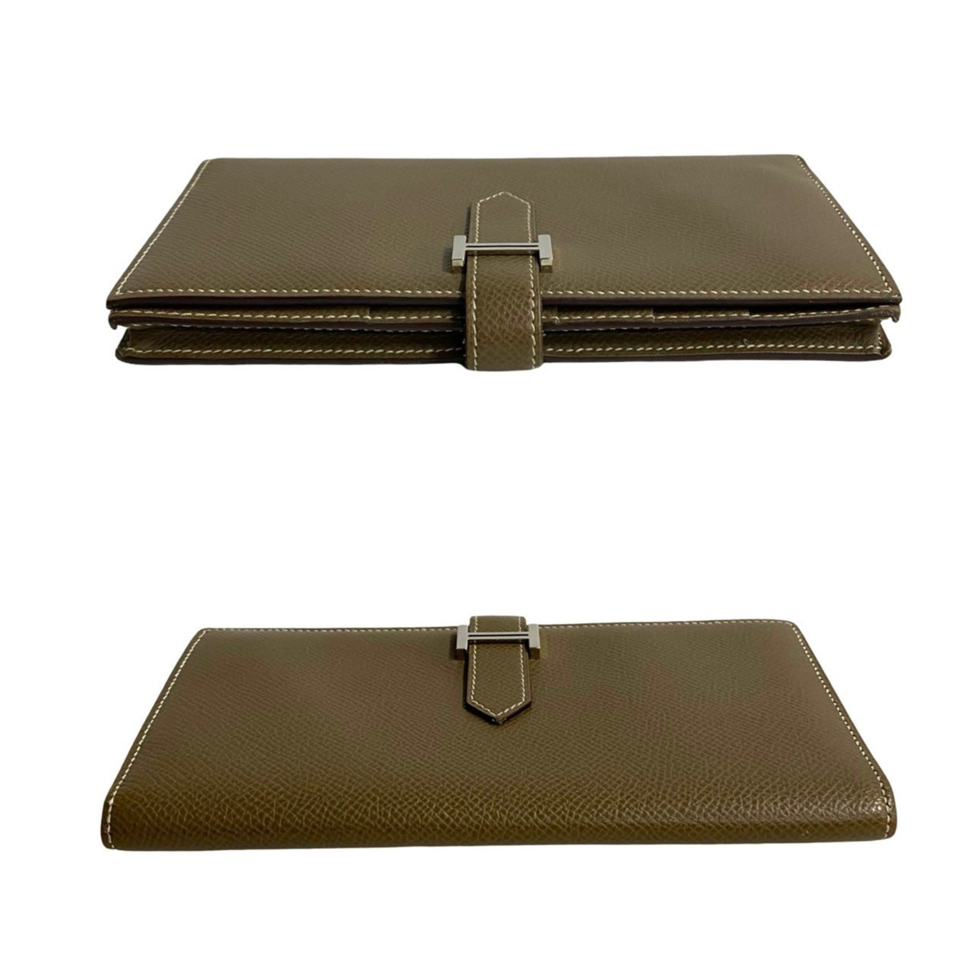 HERMES Bearn Soufflet Epsom Leather Bifold Wallet with Bill Compartment, Etoupe Leather, 20299