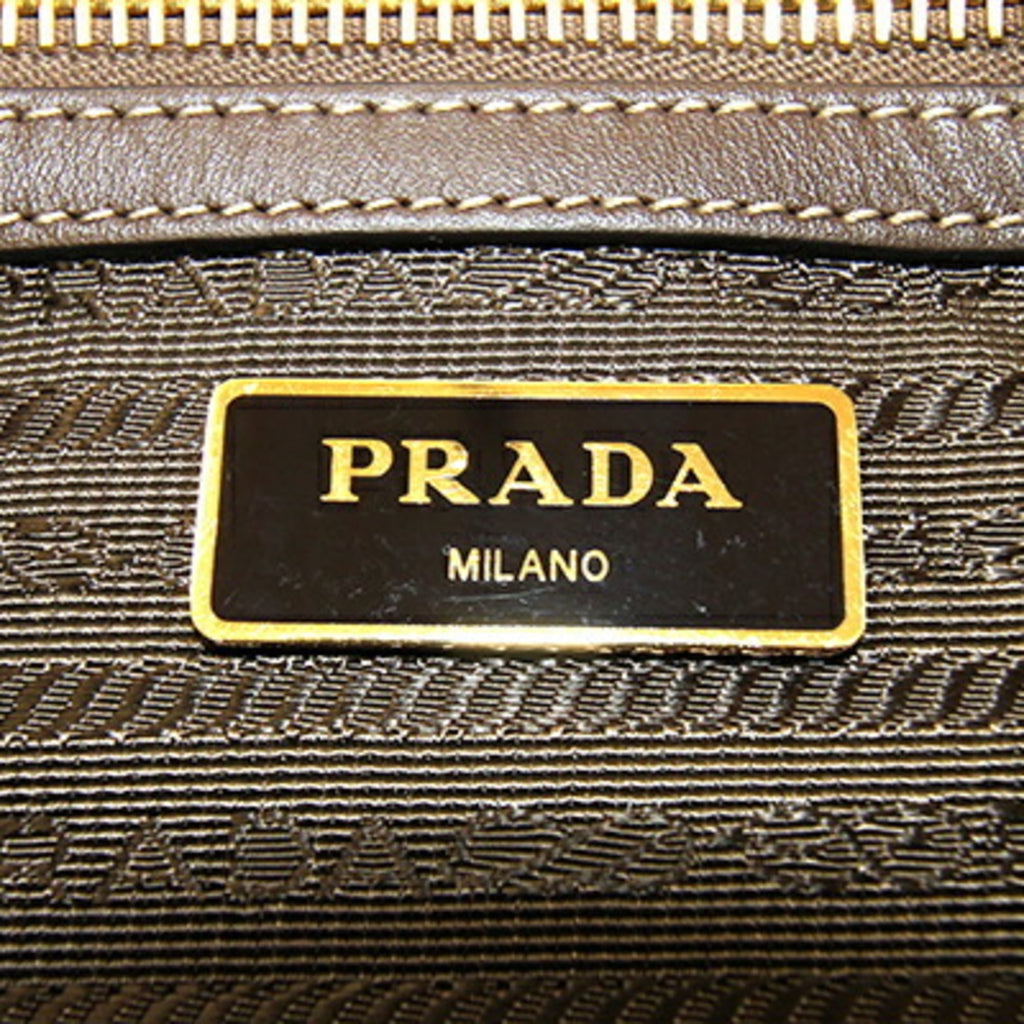 Prada Handbag 1BA111 Beige Brown Canvas Leather Shoulder Ribbon Women's PRADA