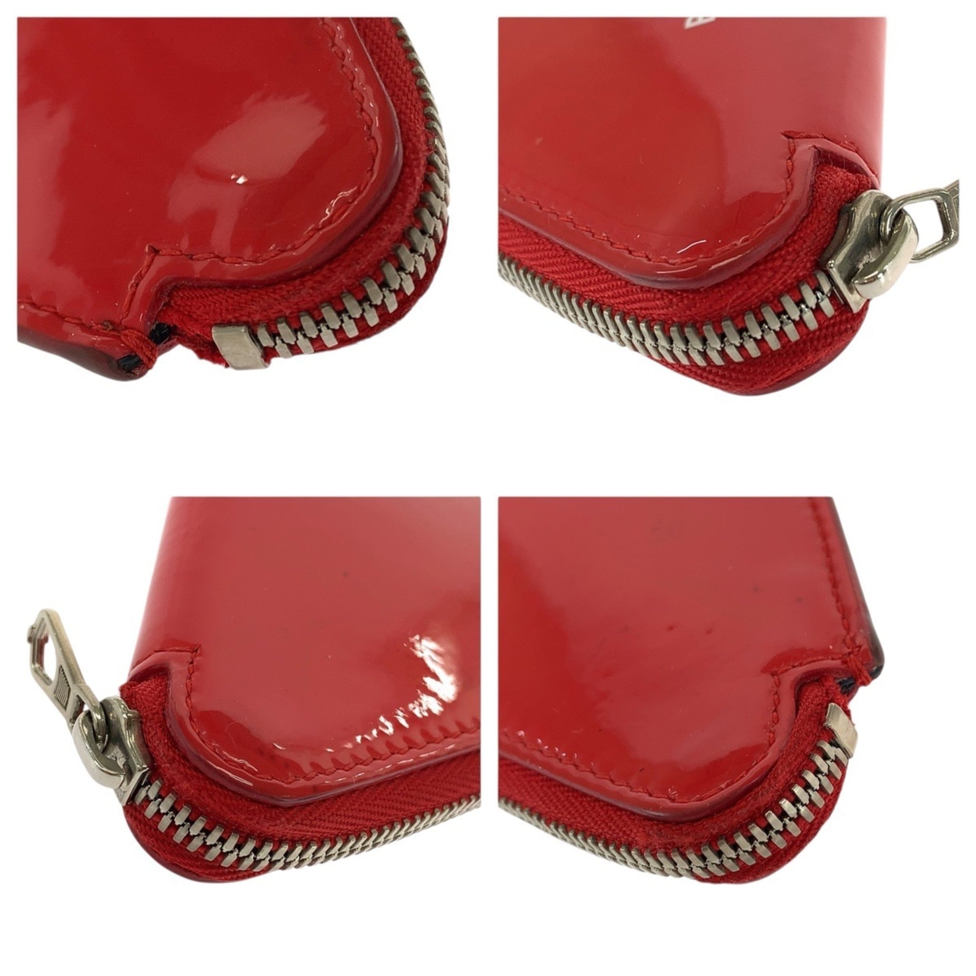 BALENCIAGA Triangle Coin Purse, Red, White, Silver Hardware, Patent Leather, 552818, Women's