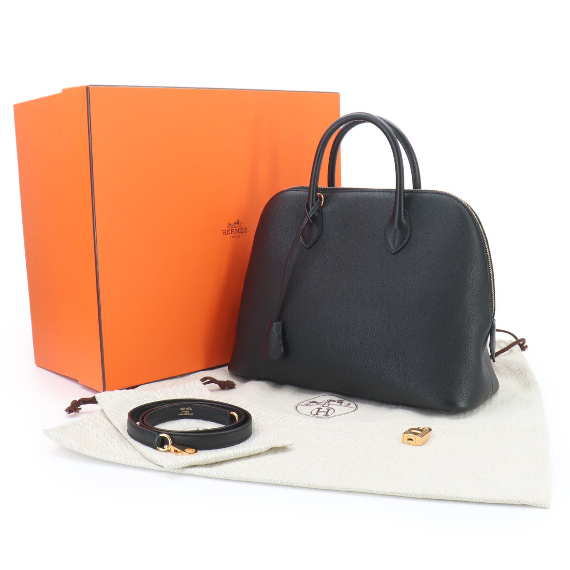 Hermes Bolide 1923 30 2-way Hand/Shoulder Handbag, Taurillon Novillo Leather, Black, C Stamp, Gold Hardware — New - Store Return