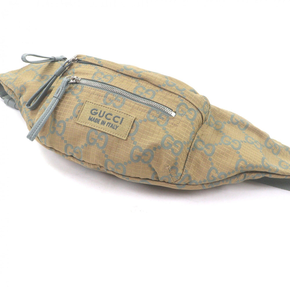 GUCCI 792287 Ripstop Nylon GG Logo Pattern Belt Bag/Body Bag/Waist Pouch with Patch, Khaki, Made in Italy, Men's — Like New