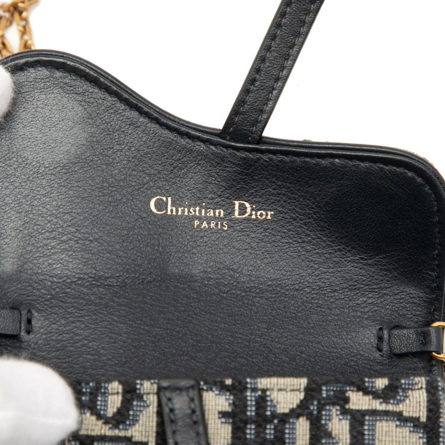 Christian Dior Dior Trotter Saddle Nano Pouch Chain Shoulder Bag in Navy and Beige Canvas for Women