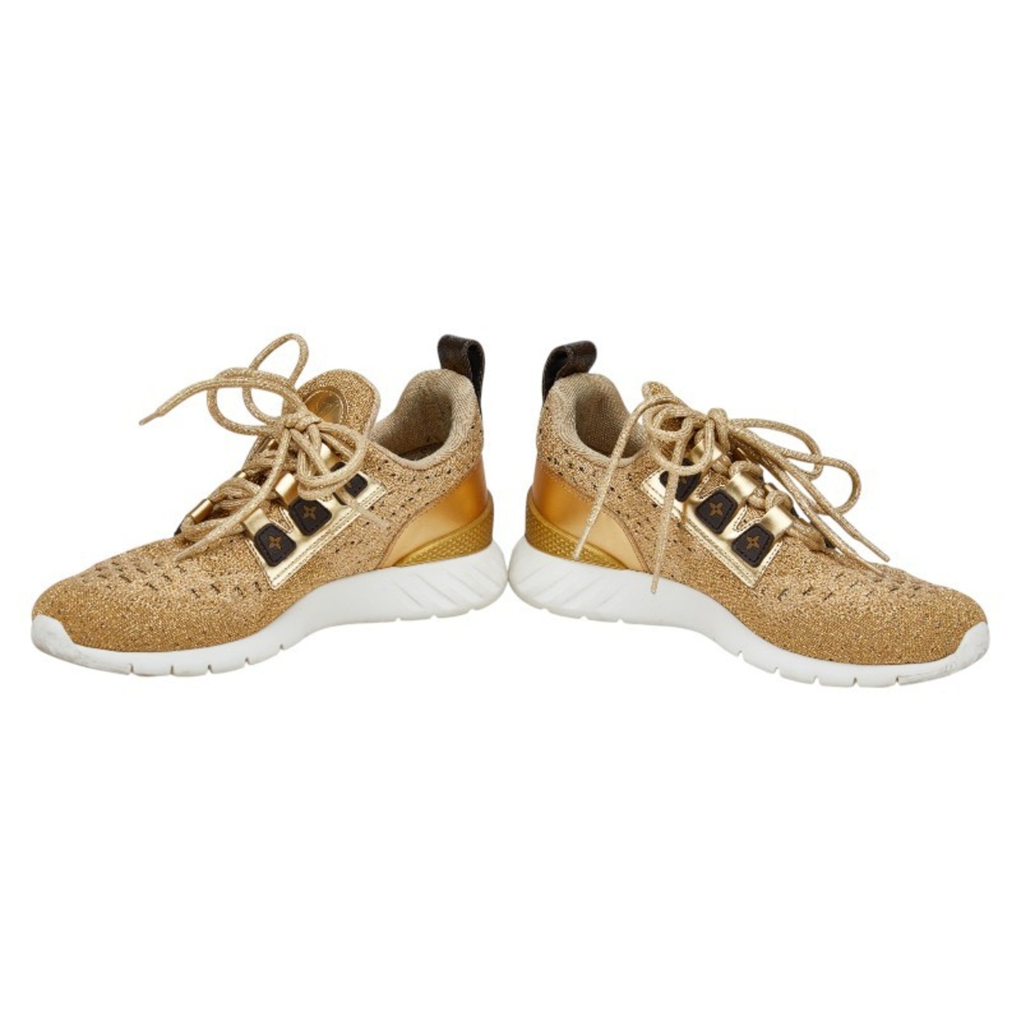 Louis Vuitton After Game Sneakers, Size 36 1/2, Gold and Brown Patent Leather Fabric, Women's, LOUIS VUITTON